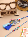 NVR Set of 2 Blue Evil Eye & Peacock Design Artificial Beads Bhaiya Bhabhi Rakhi Combo - Distacart