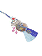 NVR Set of 2 Blue Evil Eye & Peacock Design Artificial Beads Bhaiya Bhabhi Rakhi Combo - Distacart