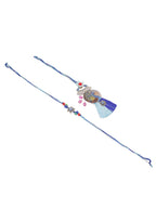 NVR Set of 2 Blue Evil Eye & Peacock Design Artificial Beads Bhaiya Bhabhi Rakhi Combo - Distacart