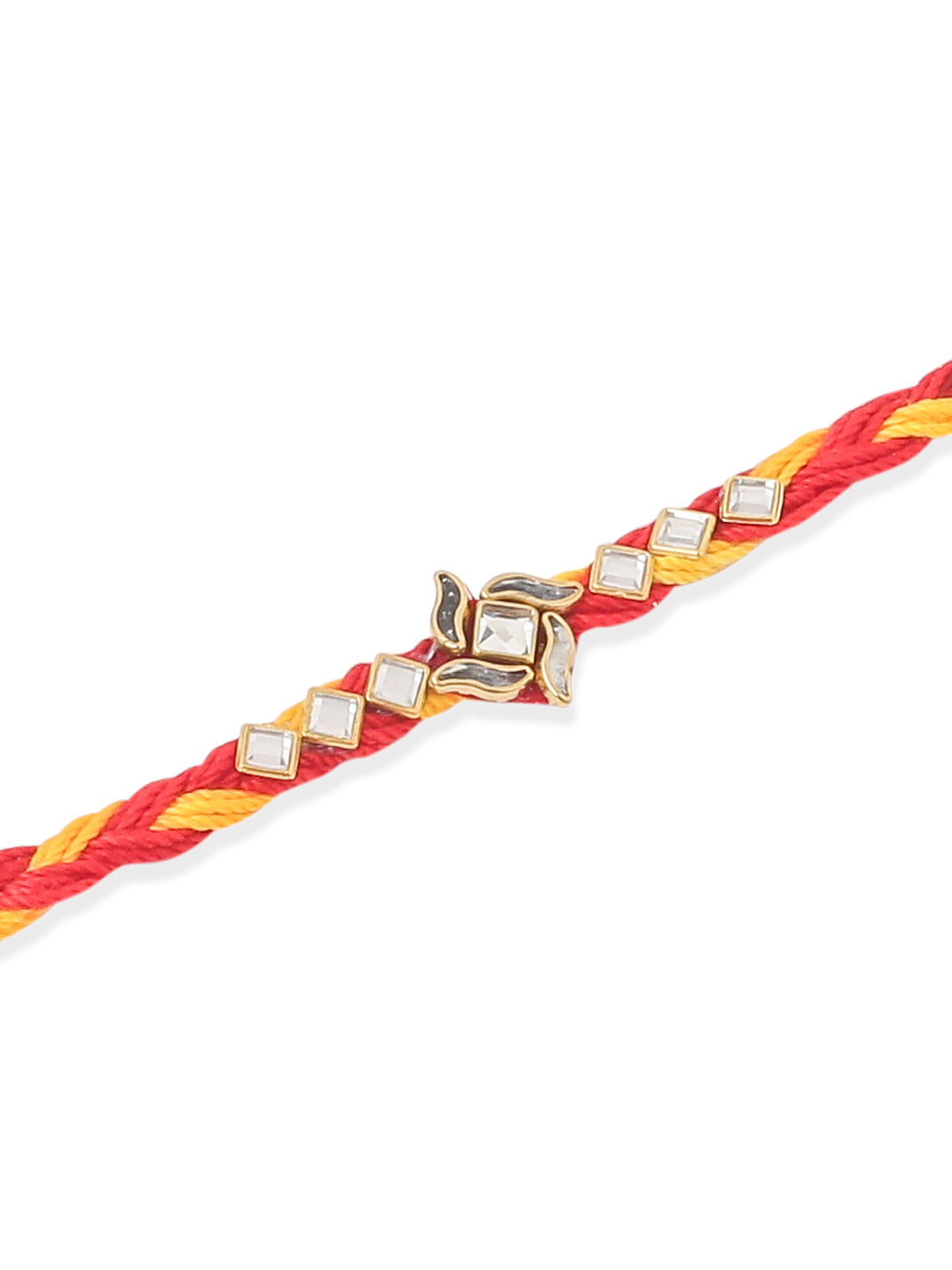 NVR Men Set of 3 Red & Yellow Kundan Studded Floral Design Thread Rakhi Combo - Distacart
