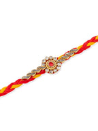 NVR Men Set of 3 Red & Yellow Kundan Studded Floral Design Thread Rakhi Combo - Distacart