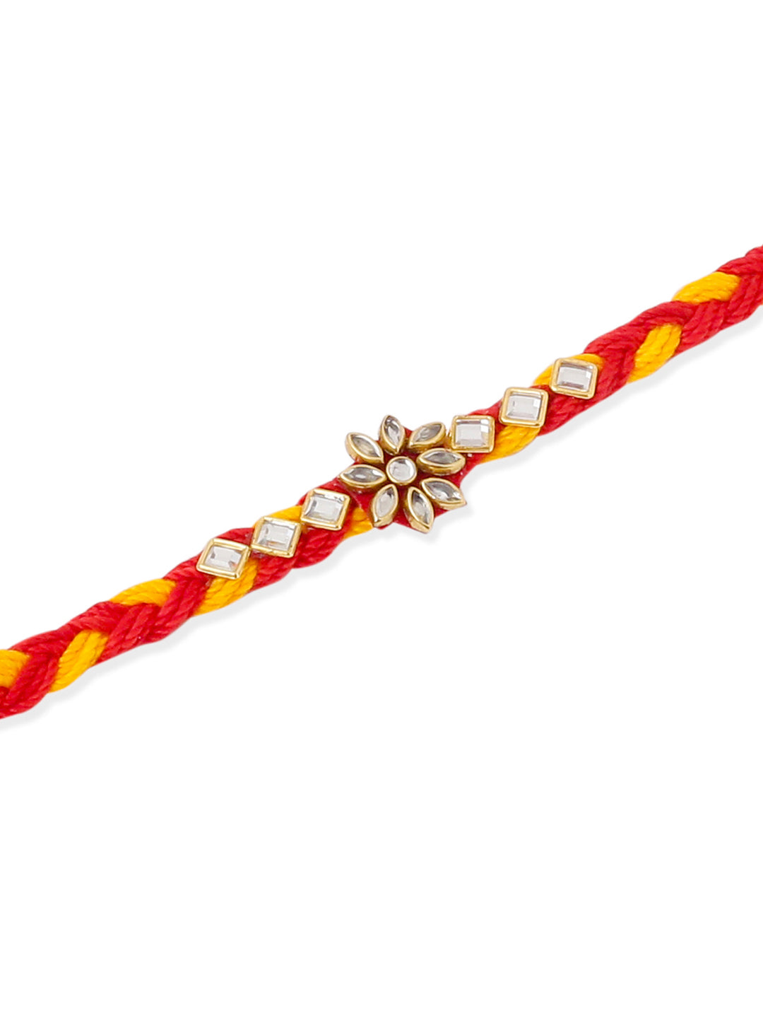 NVR Men Set of 3 Red & Yellow Kundan Studded Floral Design Thread Rakhi Combo - Distacart