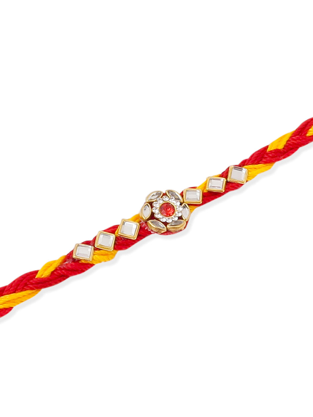 NVR Men Set of 3 Red & Yellow Kundan Studded Floral Design Thread Rakhi Combo - Distacart