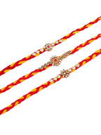 NVR Men Set of 3 Red & Yellow Kundan Studded Floral Design Thread Rakhi Combo - Distacart