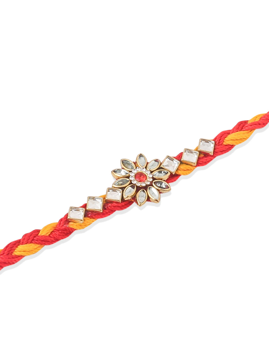 NVR Men Set of 6 Red & Yellow Kundan Studded Floral Design Thread Rakhi Combo - Distacart