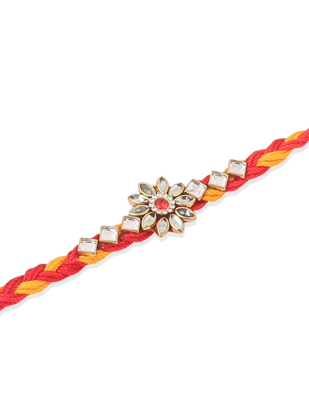 NVR Men Set of 6 Red & Yellow Kundan Studded Floral Design Thread Rakhi Combo - Distacart