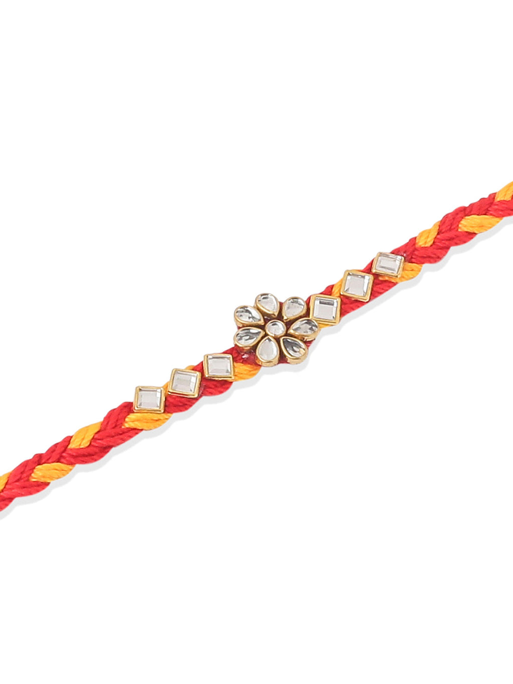 NVR Men Set of 6 Red & Yellow Kundan Studded Floral Design Thread Rakhi Combo - Distacart