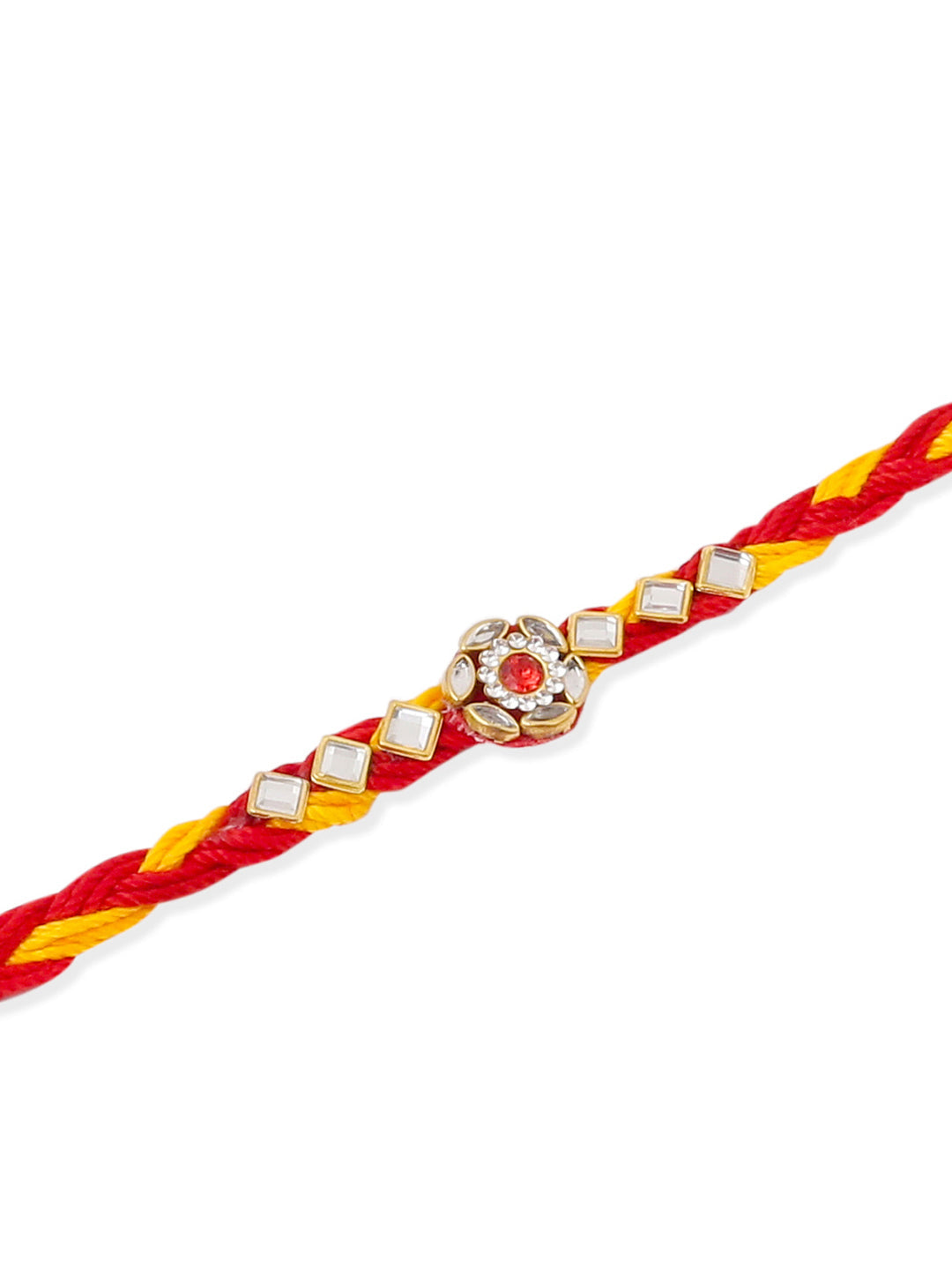NVR Men Set of 6 Red & Yellow Kundan Studded Floral Design Thread Rakhi Combo - Distacart