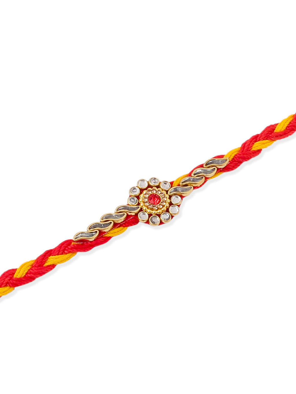 NVR Men Set of 6 Red & Yellow Kundan Studded Floral Design Thread Rakhi Combo - Distacart