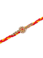 NVR Men Set of 6 Red & Yellow Kundan Studded Floral Design Thread Rakhi Combo - Distacart