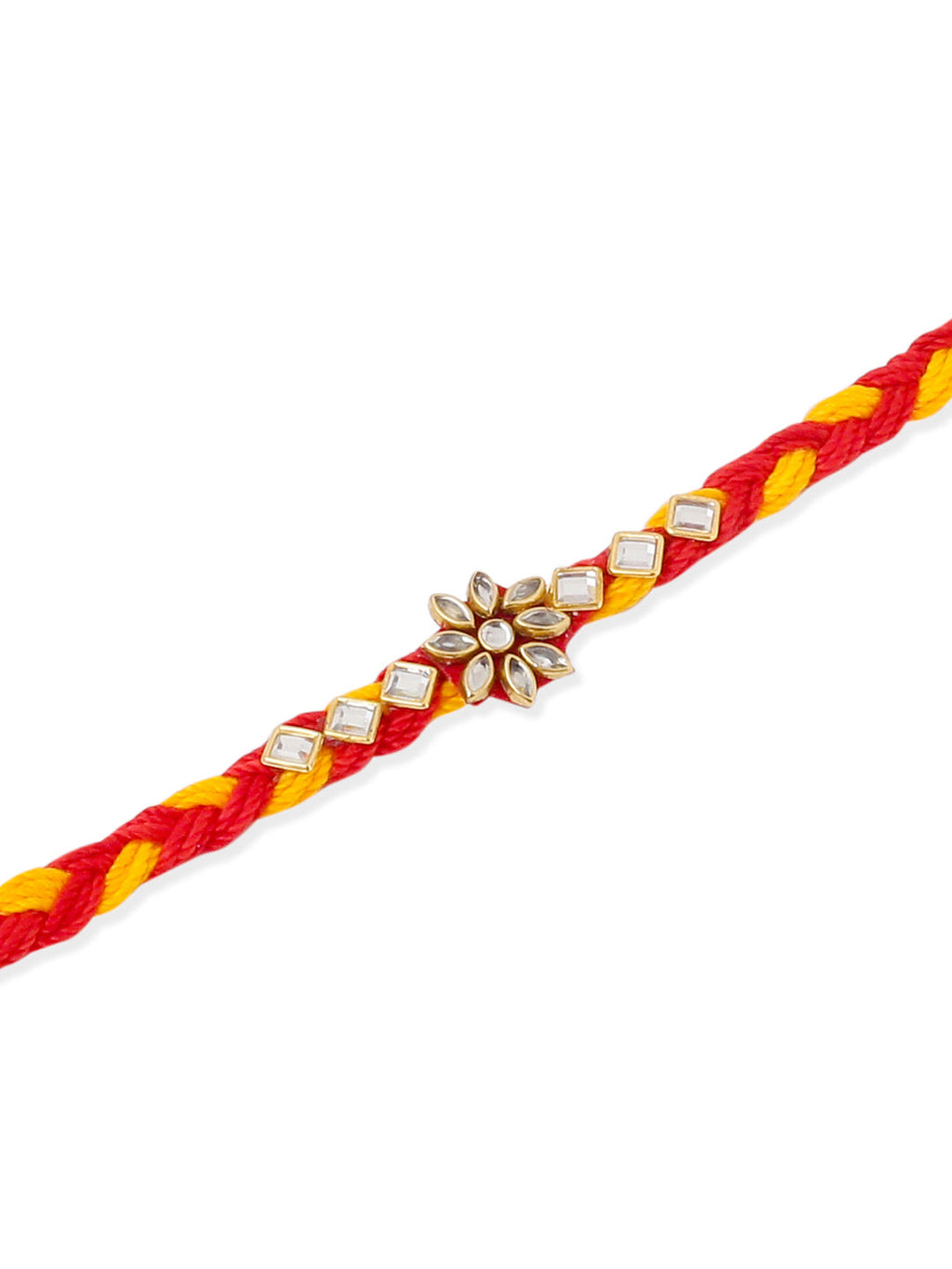 NVR Men Set of 6 Red & Yellow Kundan Studded Floral Design Thread Rakhi Combo - Distacart