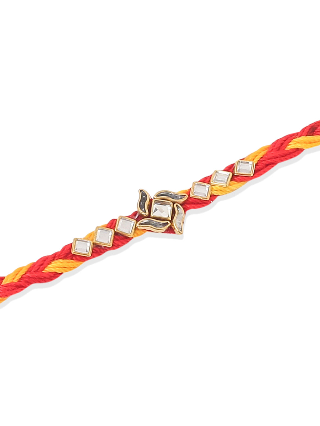 NVR Men Set of 6 Red & Yellow Kundan Studded Floral Design Thread Rakhi Combo - Distacart