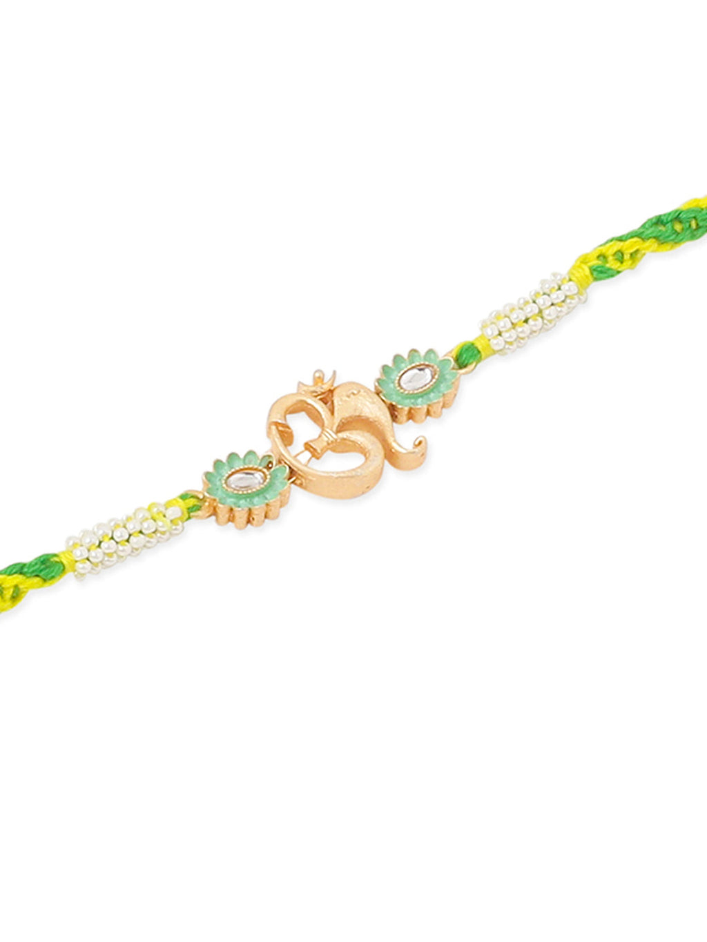 NVR Men Green Kundan Studded Om Design Thread Rakhi, Combo for Rakshabandhan - Distacart