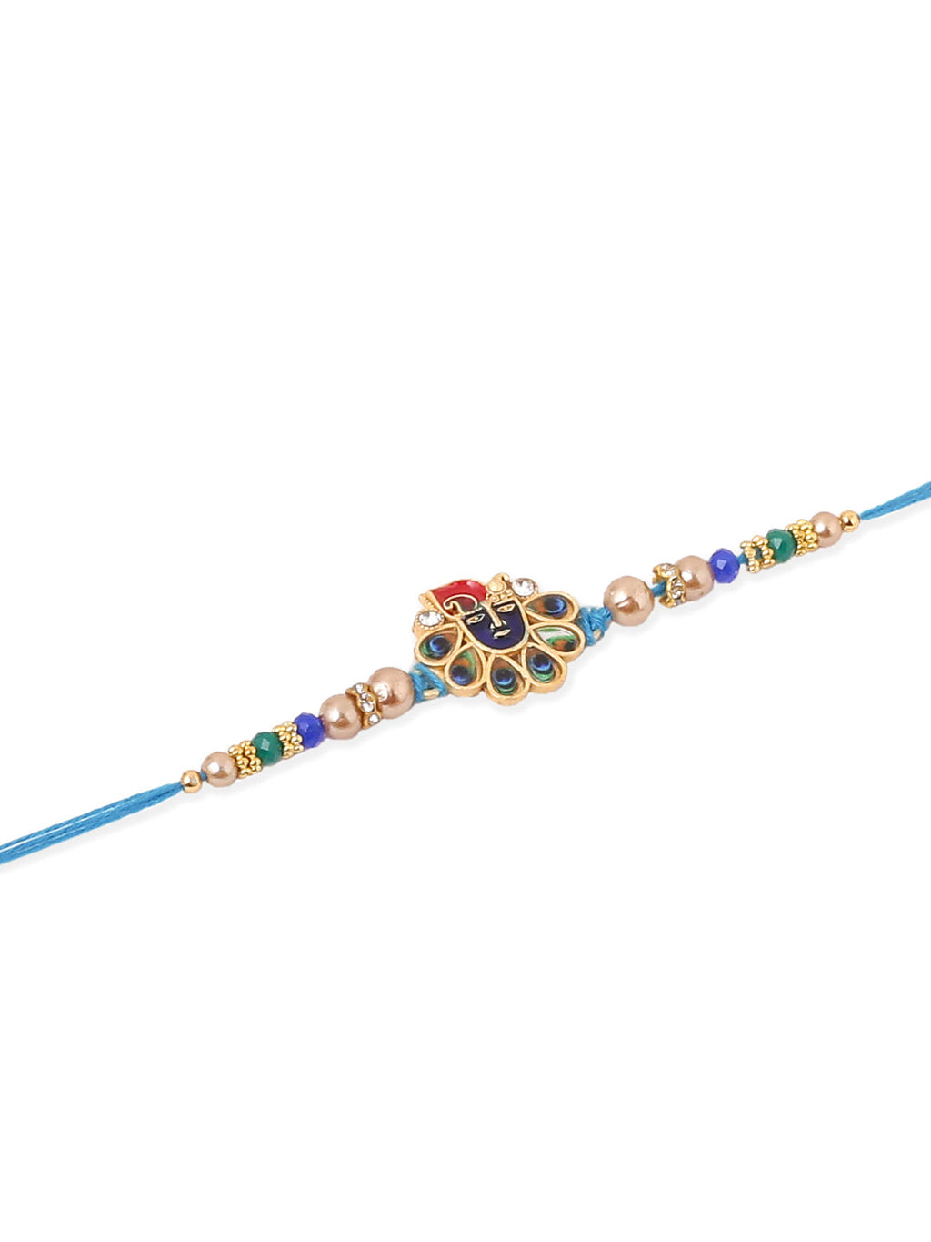 NVR Men Set of 2 Blue Artificial Stones & Beads Thread Rakhi with Roli Chawal Chandan & Mishri - Distacart