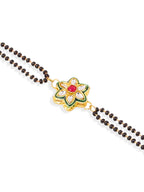 NVR Set of 2 Gold Toned Kundan Studded Floral Shape Bhaiya Bhabhi Rakhi Combo - Distacart