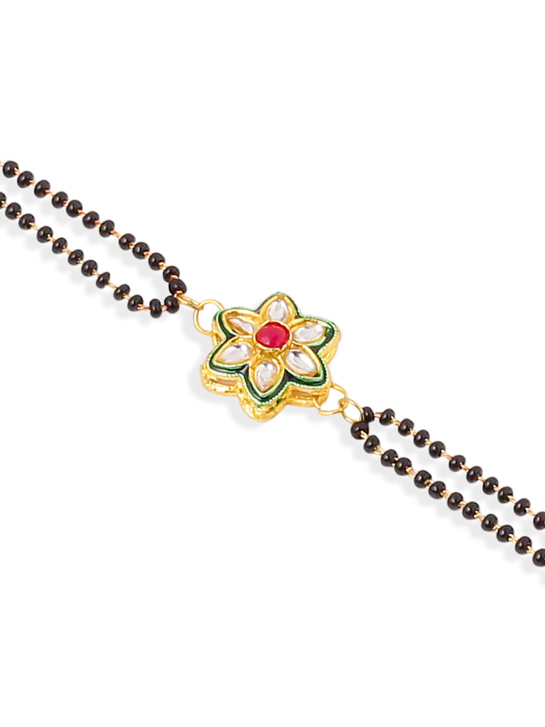NVR Set of 2 Gold Toned Kundan Studded Floral Shape Bhaiya Bhabhi Rakhi Combo - Distacart