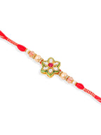 NVR Set of 2 Gold Toned Kundan Studded Floral Shape Bhaiya Bhabhi Rakhi Combo - Distacart