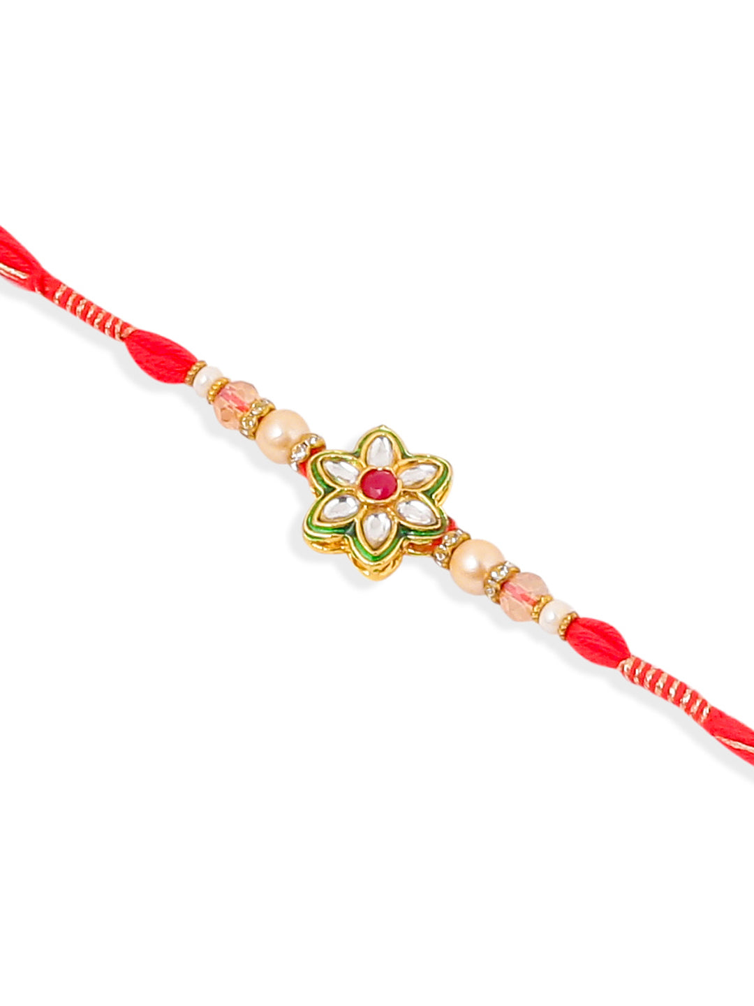 NVR Set of 2 Gold Toned Kundan Studded Floral Shape Bhaiya Bhabhi Rakhi Combo - Distacart