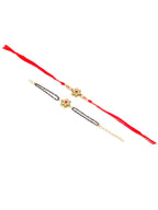 NVR Set of 2 Gold Toned Kundan Studded Floral Shape Bhaiya Bhabhi Rakhi Combo - Distacart