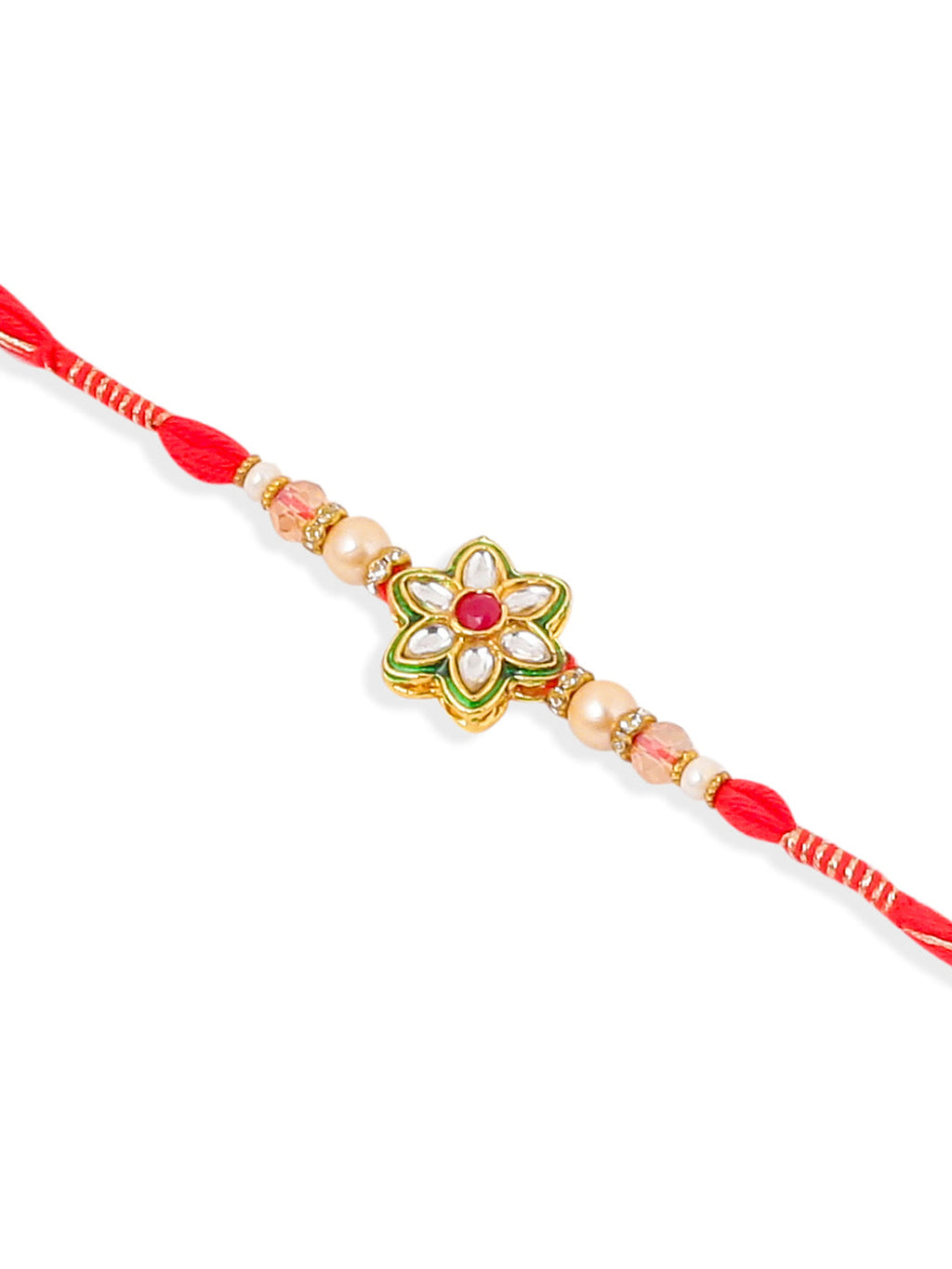 NVR Set of 2 Gold Toned Kundan Studded Floral Shape Bhaiya Bhabhi Rakhi with Roli Chawal Chandan & Mishri - Distacart