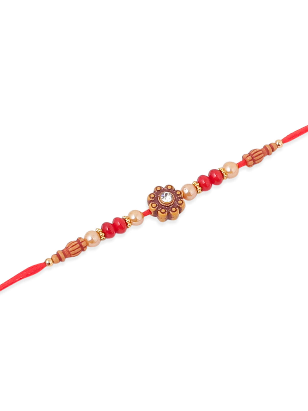 NVR Men Set of 4 Red Artificial Stones & Beads Floral Shape Thread Rakhi Combo - Distacart