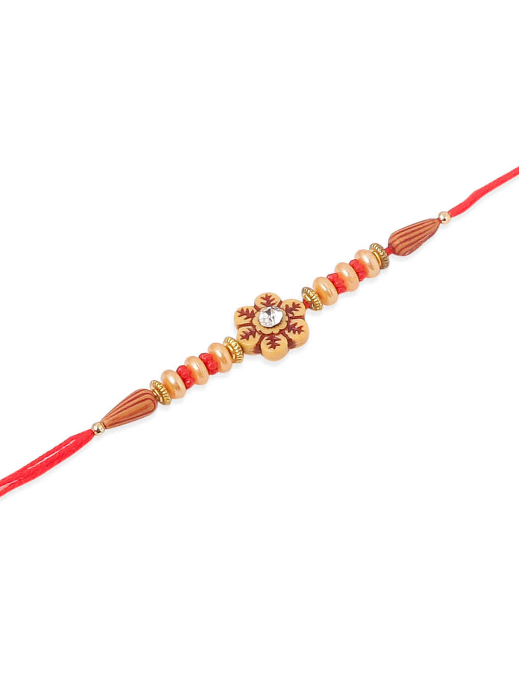 NVR Men Set of 4 Red Artificial Stones & Beads Floral Shape Thread Rakhi with Roli Chawal Chandan & Mishri - Distacart
