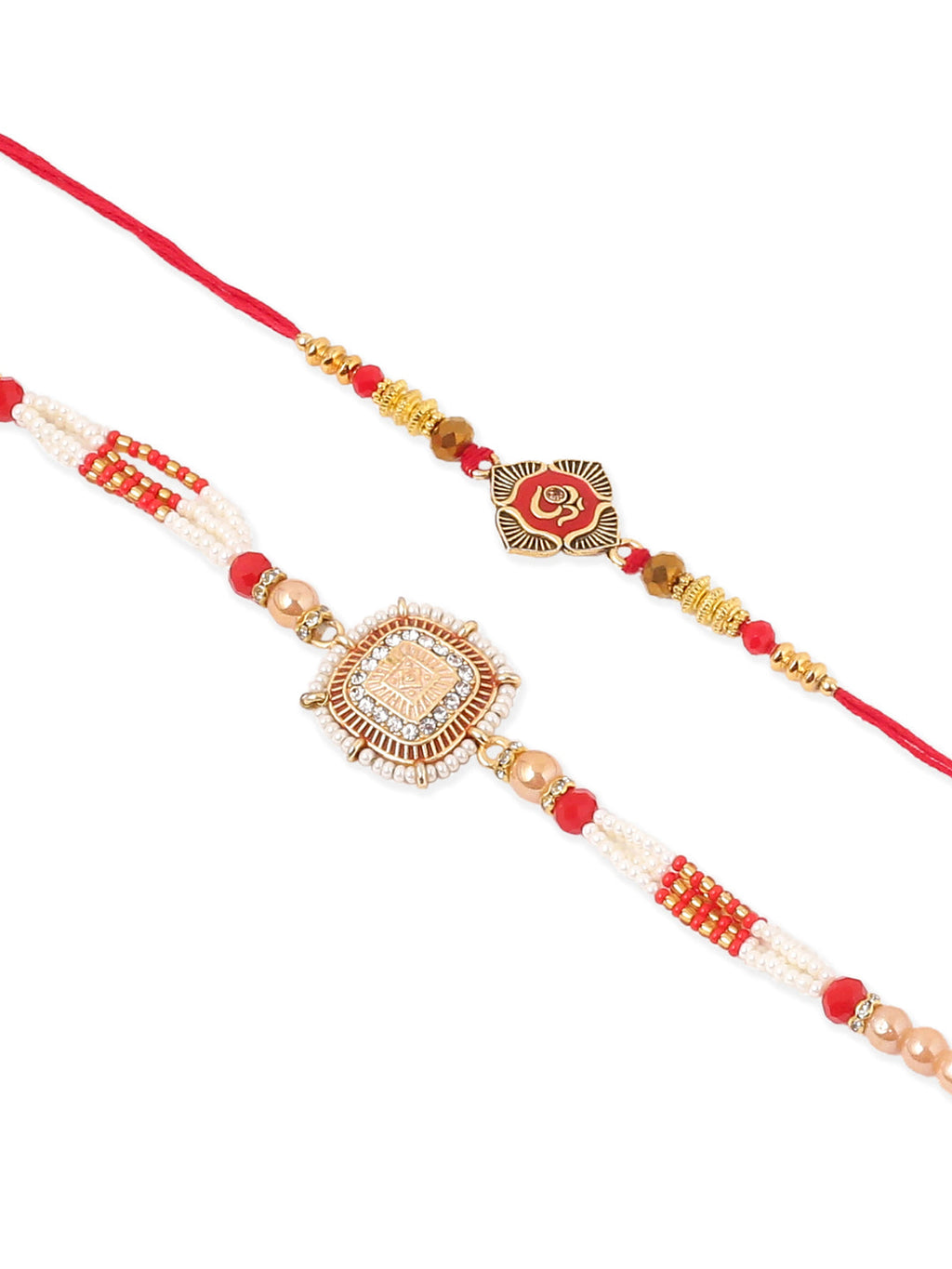 NVR Set of 2 Gold Toned Artificial Stones & Beads Om Design Bhaiya Bhabhi Rakhi Combo - Distacart