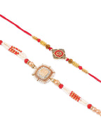 NVR Set of 2 Gold Toned Artificial Stones & Beads Om Design Bhaiya Bhabhi Rakhi Combo - Distacart