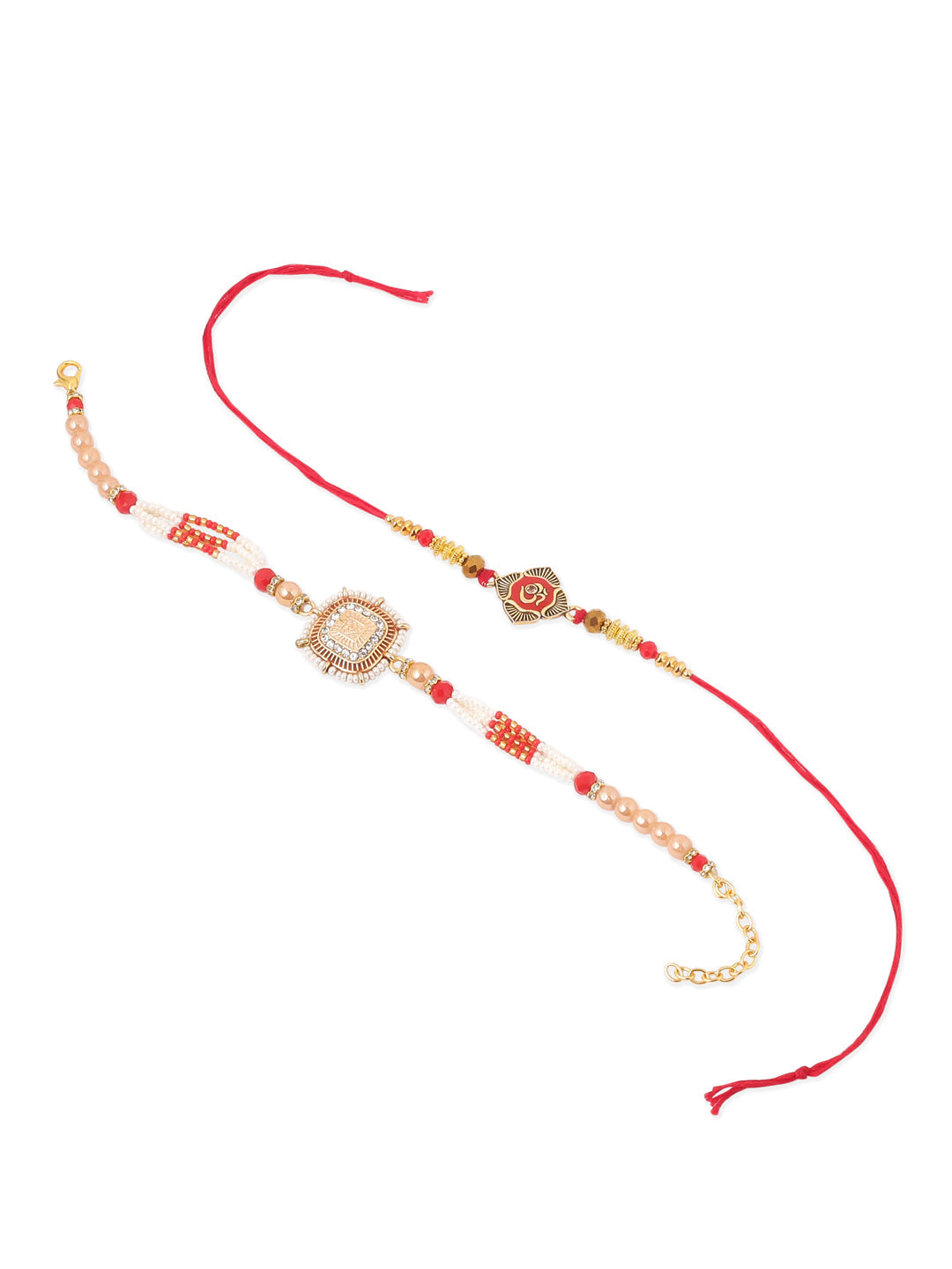 NVR Set of 2 Gold Toned Artificial Stones & Beads Om Design Bhaiya Bhabhi Rakhi Combo - Distacart