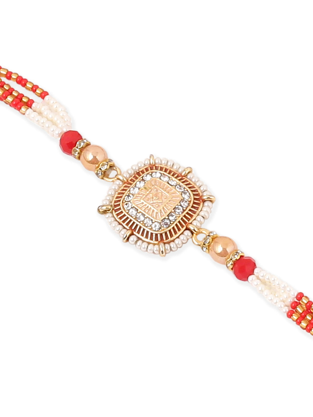 NVR Set of 2 Gold Toned Artificial Stones & Beads Om Design Bhaiya Bhabhi Rakhi Combo - Distacart