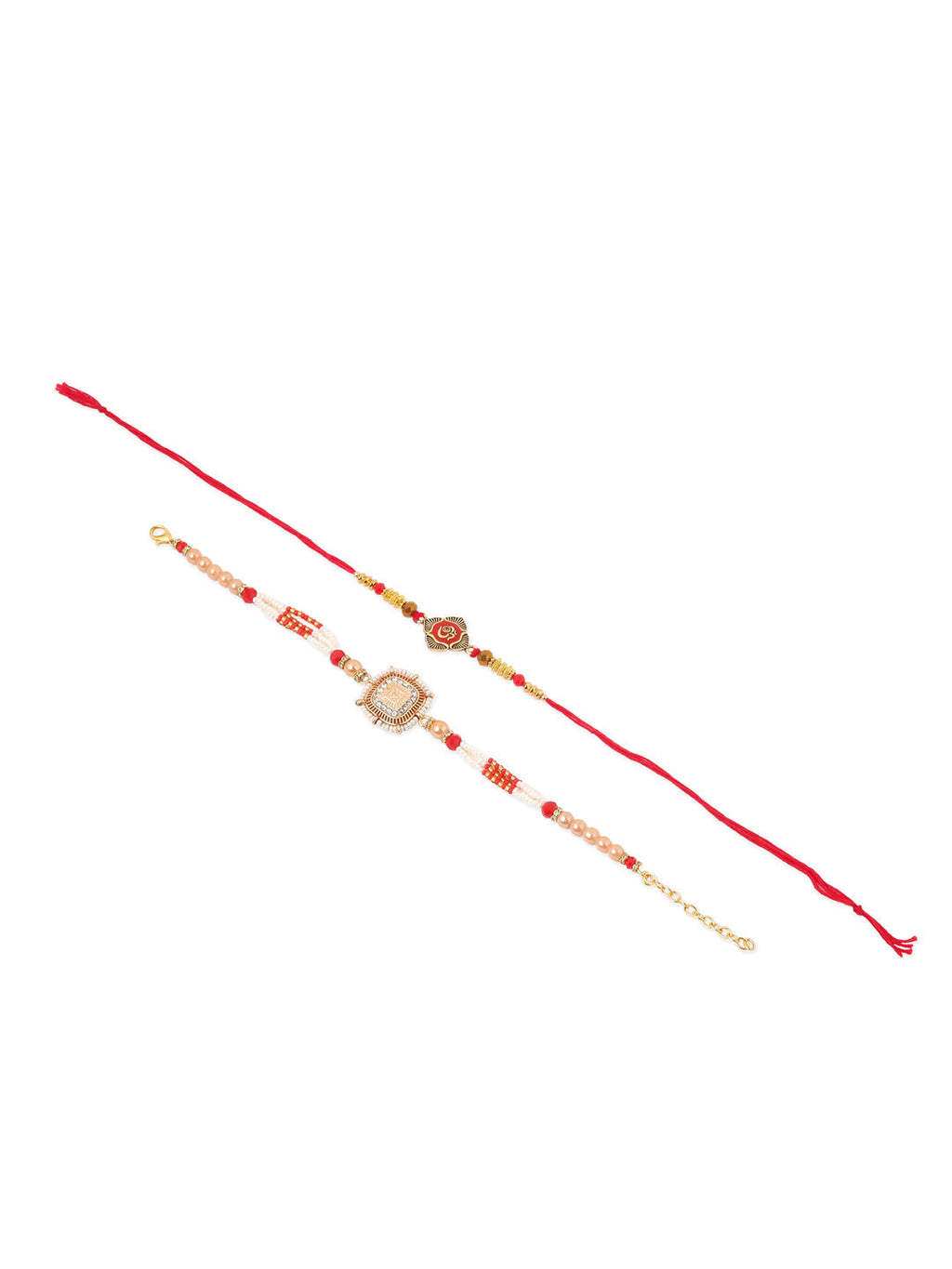 NVR Set of 2 Gold Toned Artificial Stones & Beads Om Design Bhaiya Bhabhi Rakhi with Roli Chawal Chandan & Mishri - Distacart