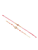 NVR Set of 2 Gold Toned Artificial Stones & Beads Om Design Bhaiya Bhabhi Rakhi with Roli Chawal Chandan & Mishri - Distacart