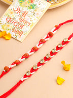 NVR Men Set of 2 Red Artificial Stones & Rudraksh Thread Rakhi with Roli Chawal Chandan & Mishri - Distacart