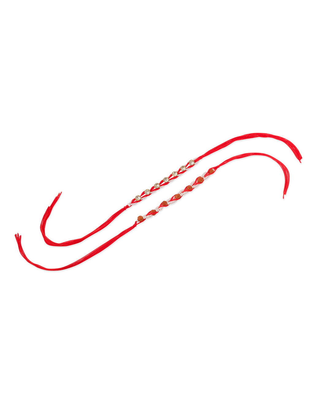 NVR Men Set of 2 Red Artificial Stones & Rudraksh Thread Rakhi with Roli Chawal Chandan & Mishri - Distacart