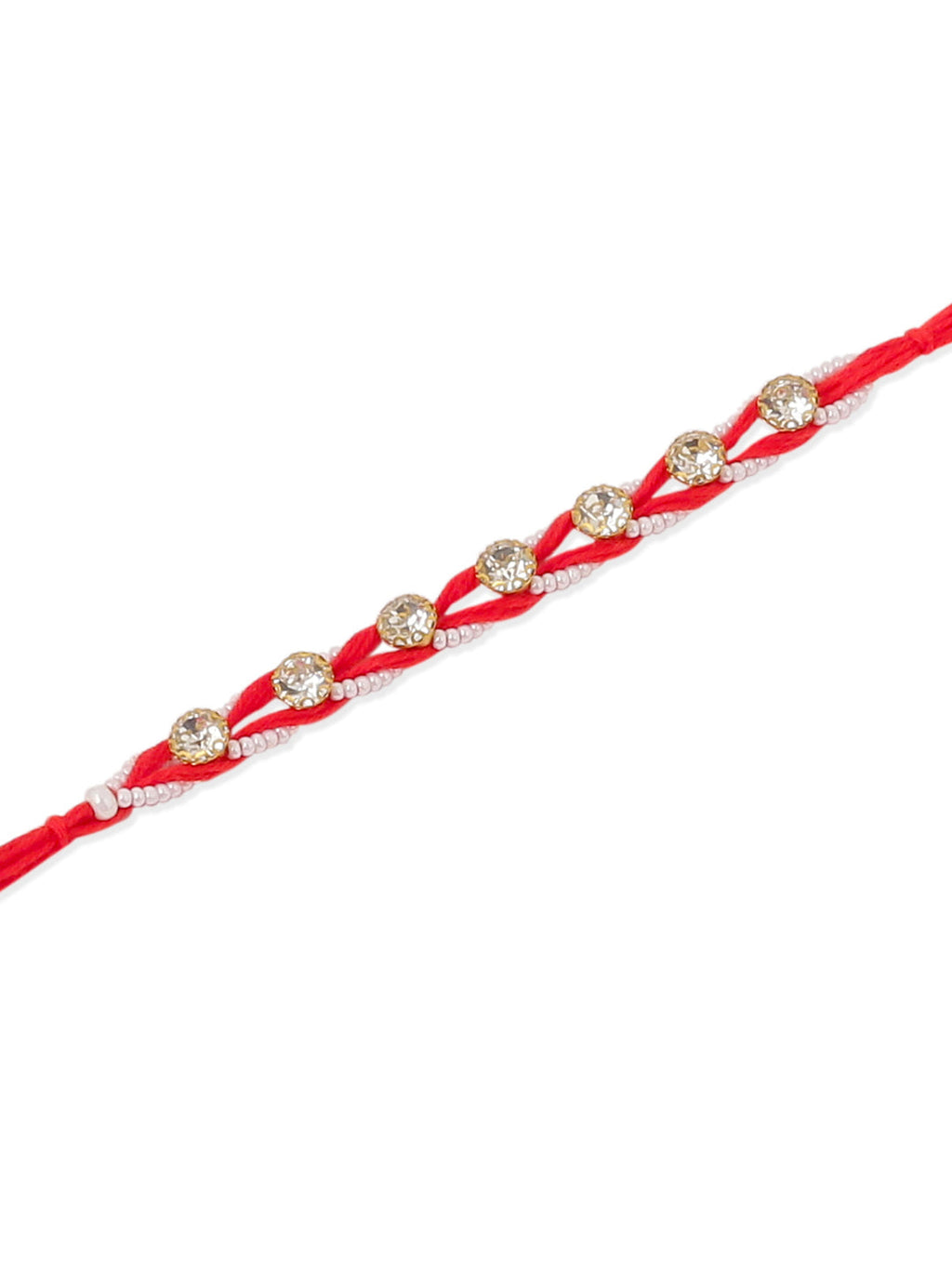 NVR Men Set of 2 Red Artificial Stones & Rudraksh Thread Rakhi with Roli Chawal Chandan & Mishri - Distacart