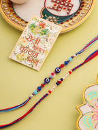NVR Men Multicolor Evil Eye Artificial Beads Thread Rakhi with Roli Chawal Chandan & Mishri - Distacart