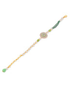 NVR Women Green Artificial Stones & Beads Floral Wraparound Rakhi with Roli Chawal Chandan & Mishri - Distacart