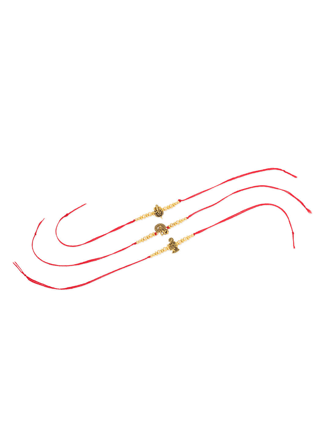 NVR Men Set of 3 Gold Toned Designer Ganesh Ji Thread Rakhi, Combo for Rakshabandhan - Distacart