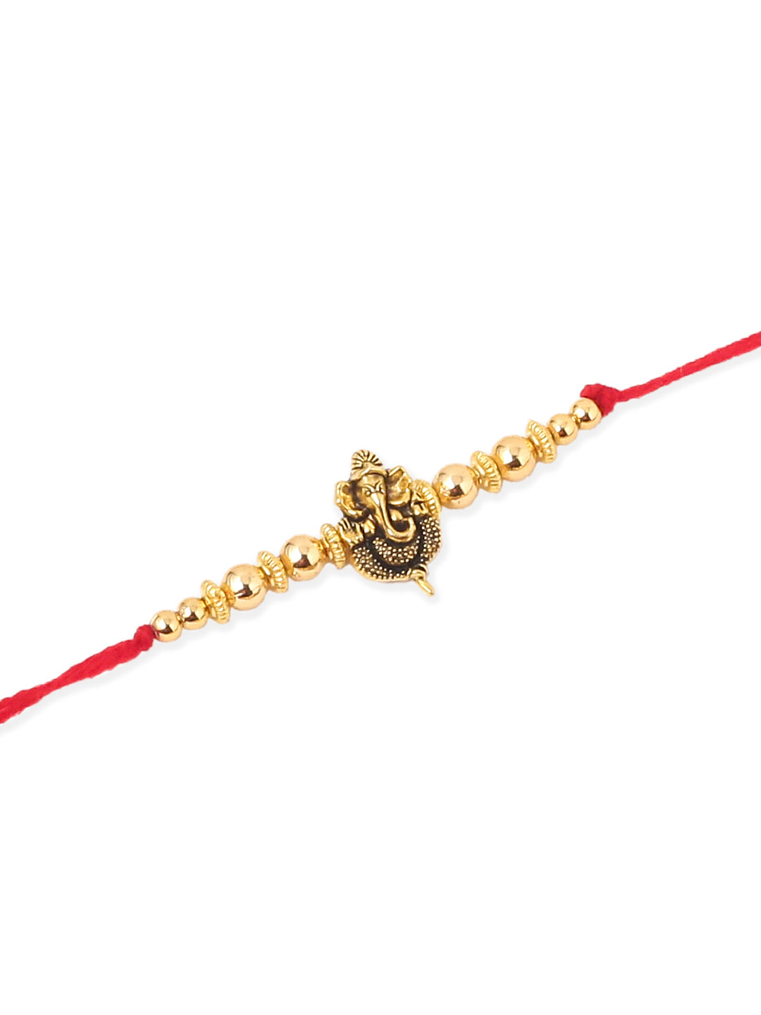 NVR Men Set of 3 Gold Toned Designer Ganesh Ji Thread Rakhi with Roli Chawal Chandan & Mishri - Distacart