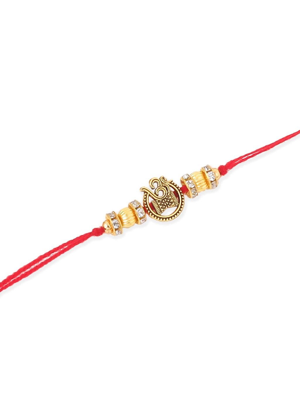 NVR Men Set of 4 Gold Toned Artificial Stones Swastik Design Thread Rakhi with Roli Chawal Chandan & Mishri - Distacart