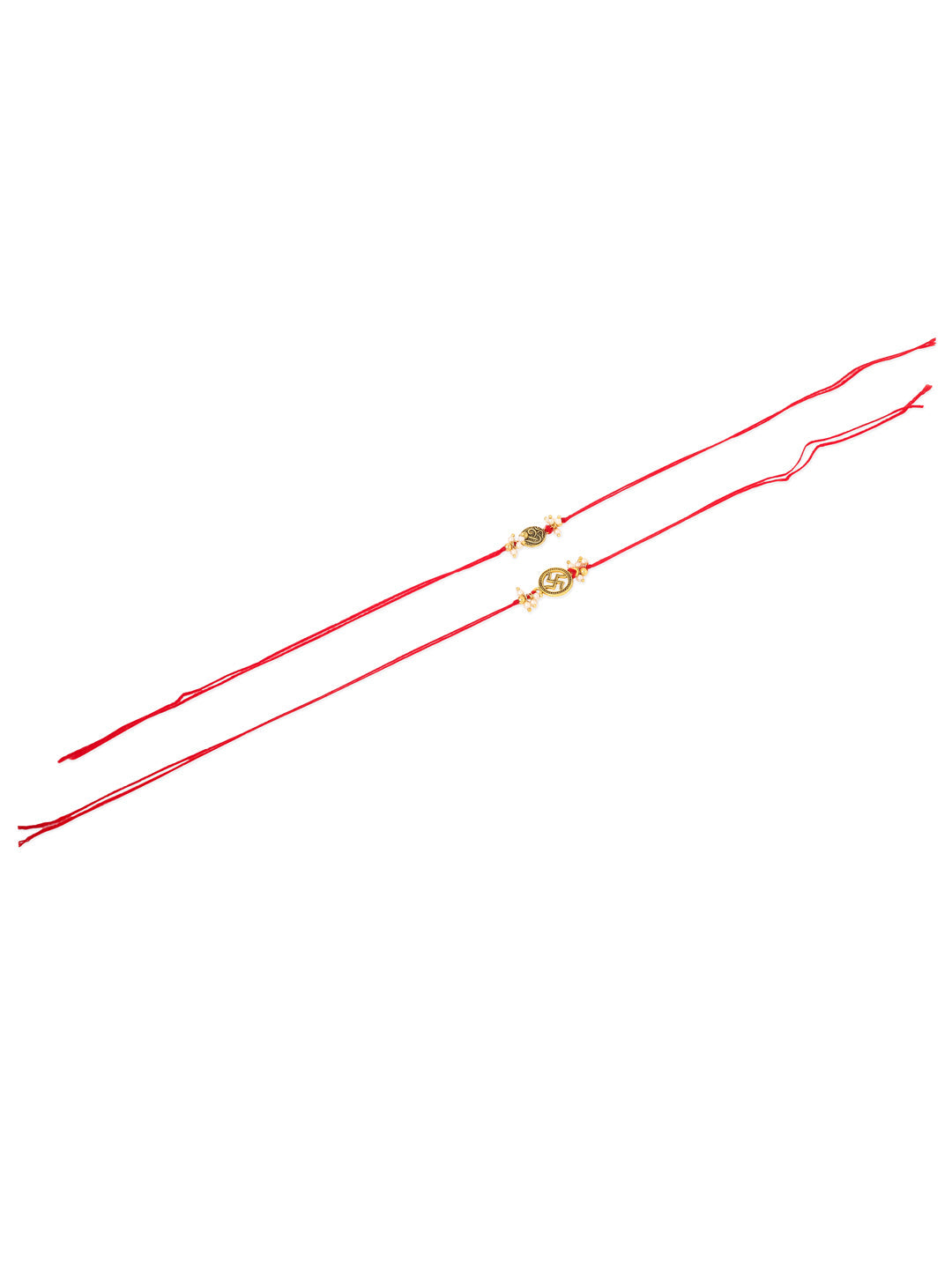 NVR Men Set of 2 Gold Toned Pearls Swastik Desgin Thread Rakhi with Roli Chawal Chandan & Mishri - Distacart
