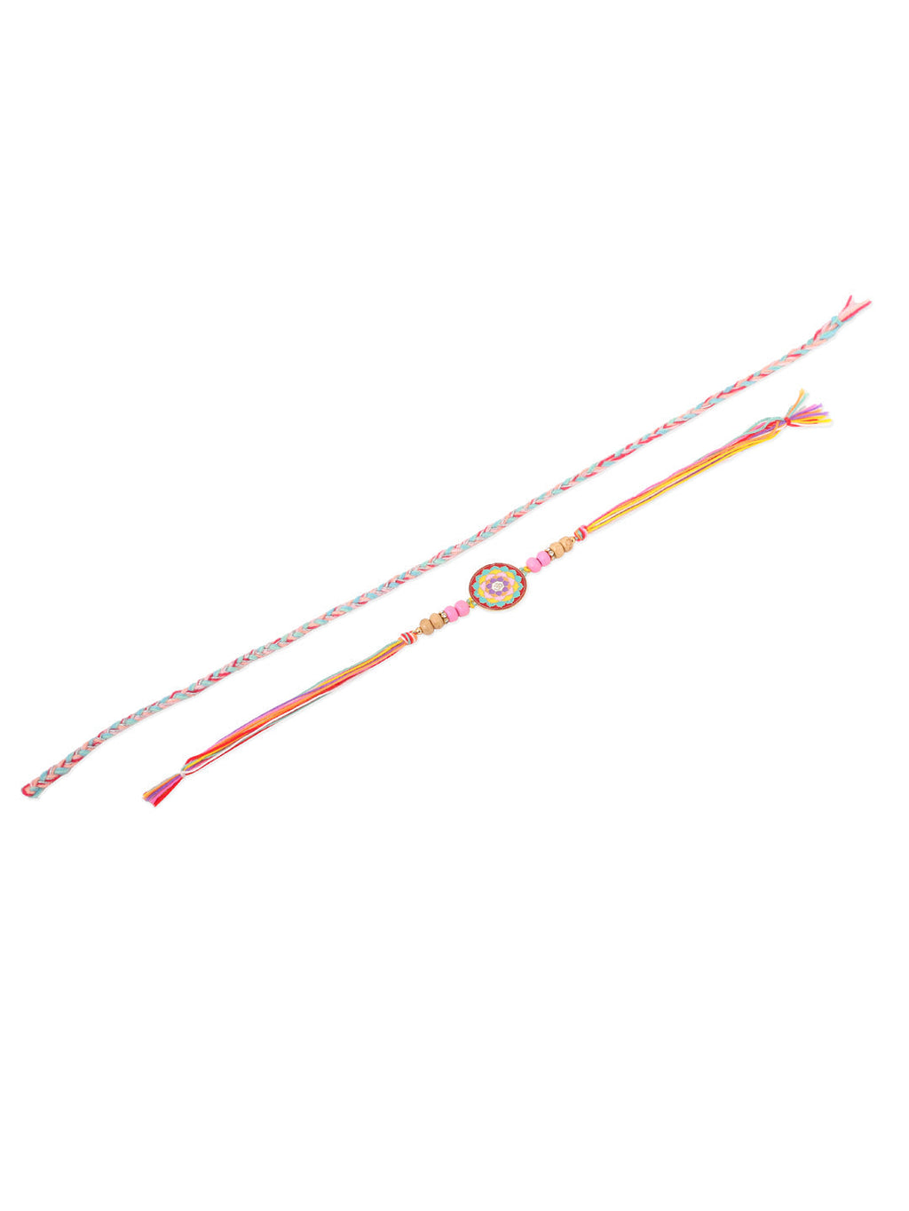 NVR Men Set of 2 Multicolor Artificial Stones & Beads Thread Rakhi with Roli Chawal Chandan & Mishri - Distacart