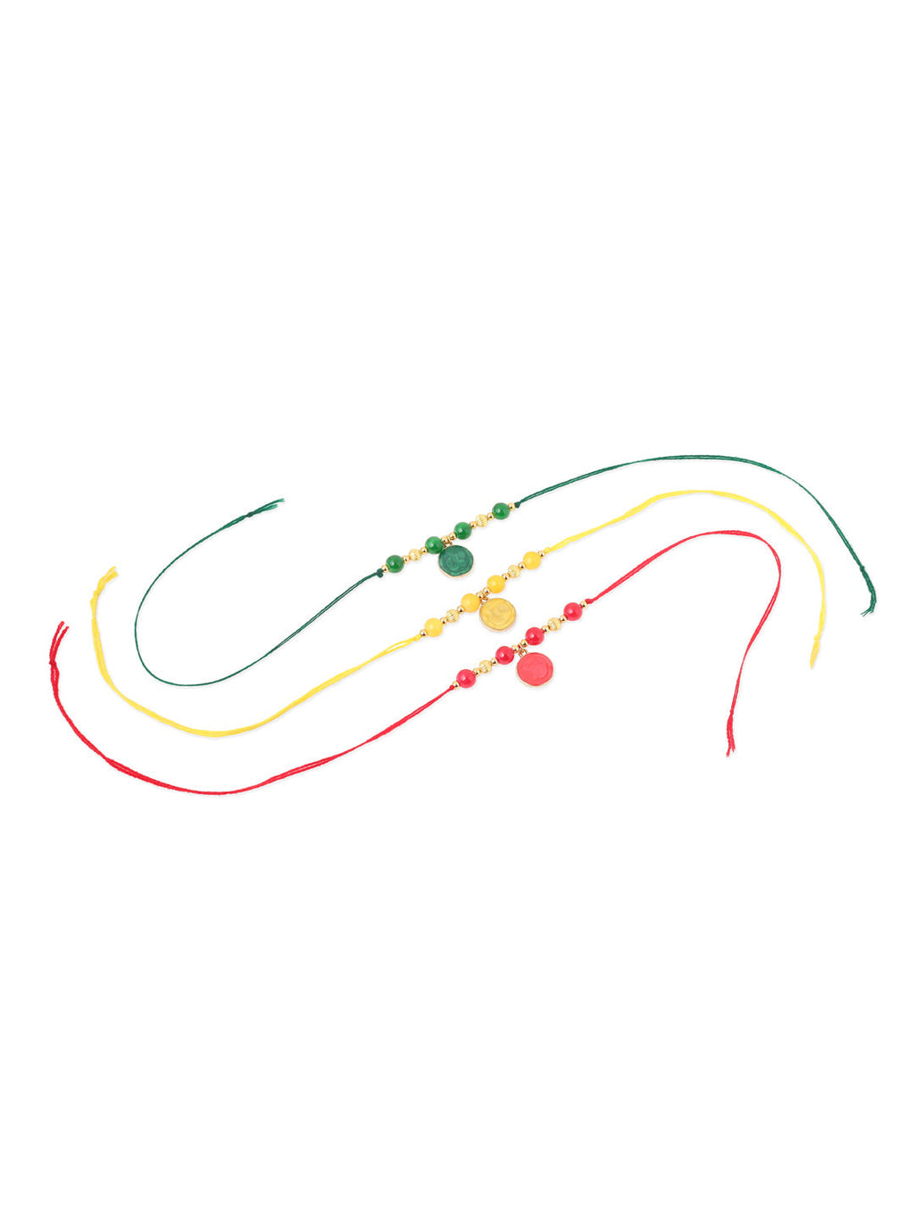 NVR Men Set of 3 Multicolor Artificial Beads Thread Rakhi with Roli Chawal Chandan & Mishri - Distacart