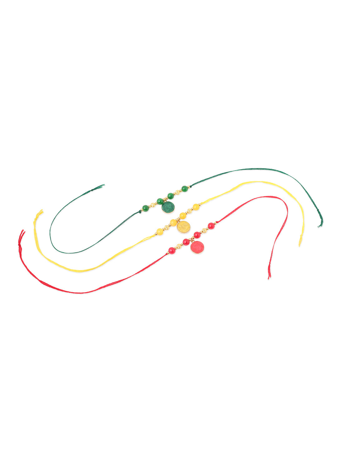 NVR Men Set of 3 Multicolor Artificial Beads Thread Rakhi with Roli Chawal Chandan & Mishri - Distacart