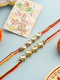 NVR Men Set of 2 Multicolor Kundan Studded Thread Rakhi with Roli Chawal Chandan & Mishri - Distacart