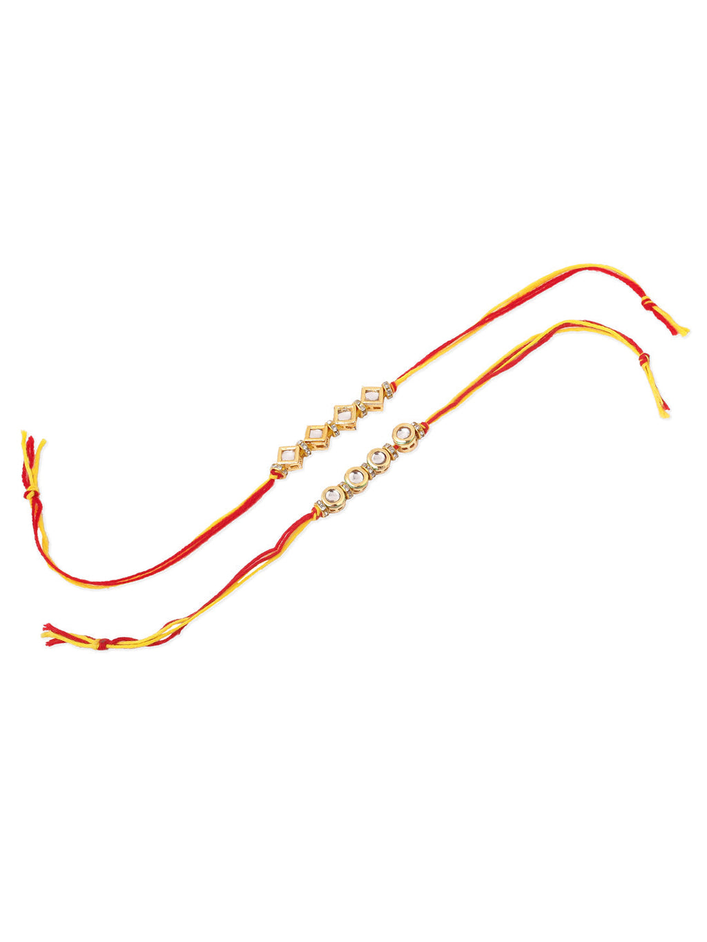 NVR Men Set of 2 Multicolor Kundan Studded Thread Rakhi with Roli Chawal Chandan & Mishri - Distacart