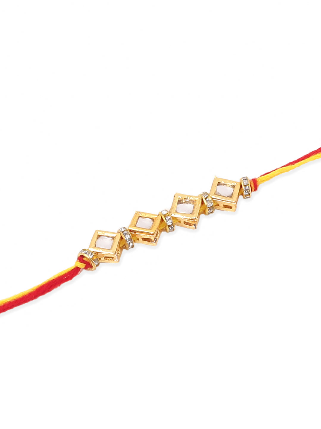 NVR Men Set of 2 Multicolor Kundan Studded Thread Rakhi with Roli Chawal Chandan & Mishri - Distacart