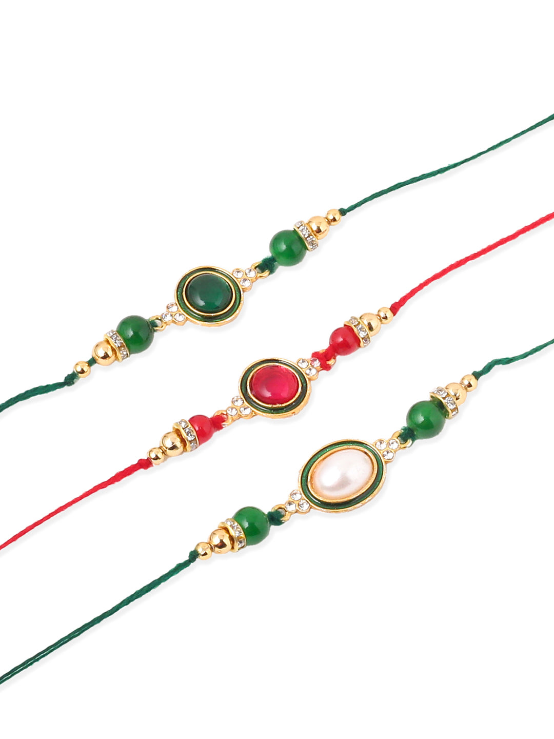 NVR Men Set of 3 Multicolor Artificial Beads & Pearls Thread Rakhi with Roli Chawal Chandan & Mishri - Distacart