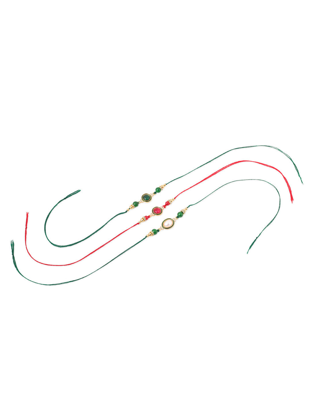 NVR Men Set of 3 Multicolor Artificial Beads & Pearls Thread Rakhi with Roli Chawal Chandan & Mishri - Distacart