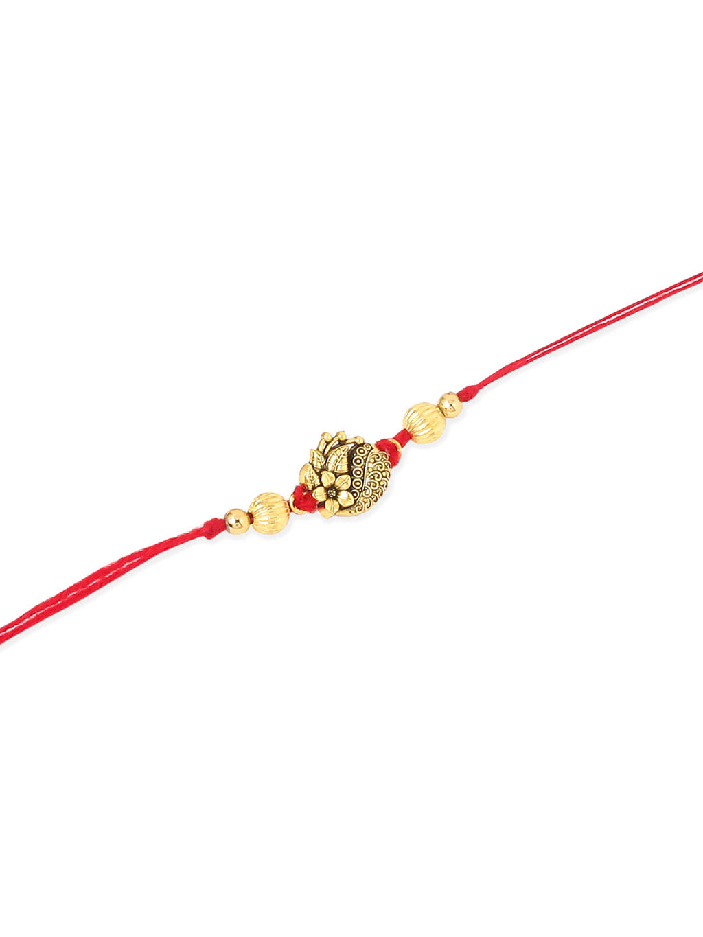 NVR Men Set of 3 Gold Toned Thread Rakhi with Roli Chawal Chandan & Mishri - Distacart